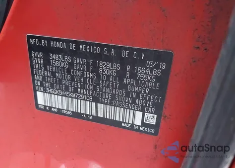 2019 Honda Fit Lx from USA, damaged, VIN 3HGGK5H45KM729108
